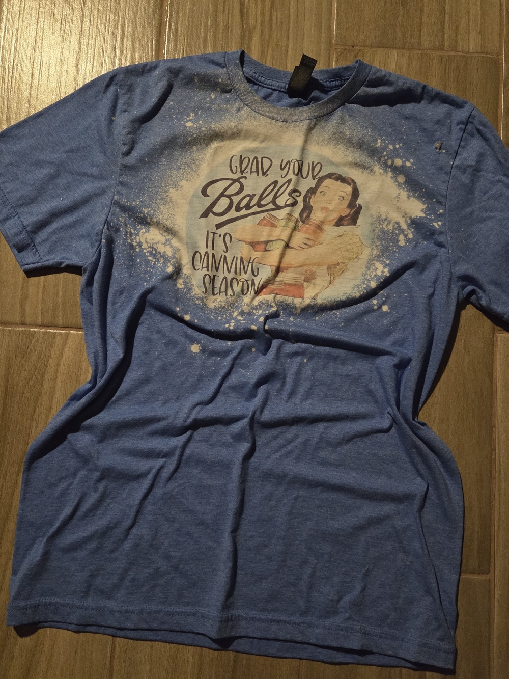 Bleached Graphic Tee - Blue "Grab Your Balls" Canning Season